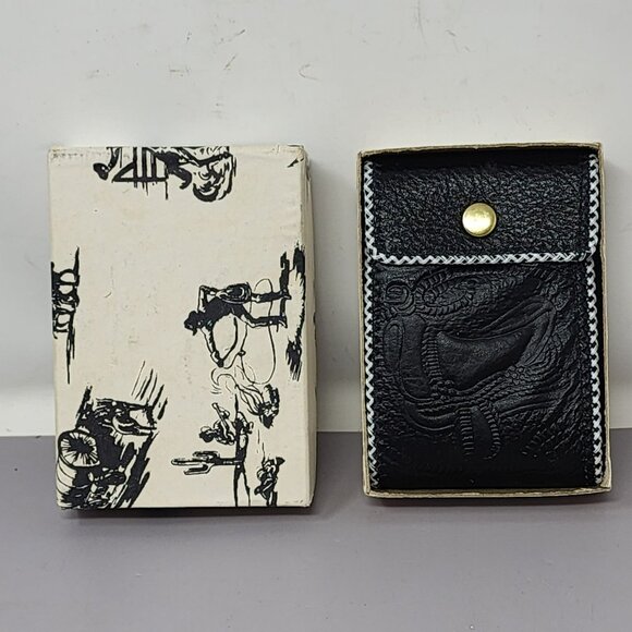 Vintage Childs Black Leather Wallet With Snap Closure & Box - Picture 1 of 16